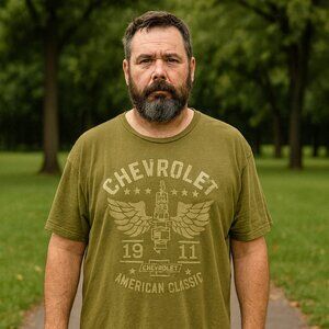 GM Official Chevrolet American Classic Olive Men 3XLT Vintage Short Sleeve Shirt